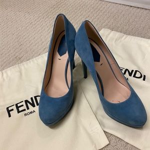 Fendi Blue Suede Platform Pumps